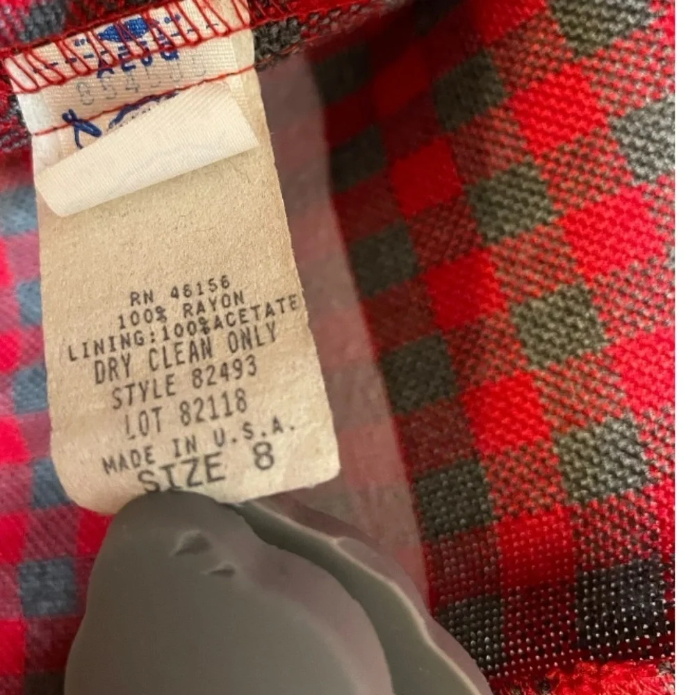 Vintage Christy Girl Oversized Blazer Jacket Women 8 Red Gray Plaid 80s 90s USA - Picture 7 of 8